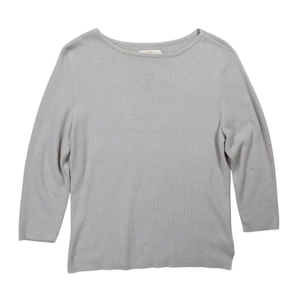 Worthington Sweater Women XL Gray Excellent Acrylic Nylon Boat Neck 3/4 Sleeve